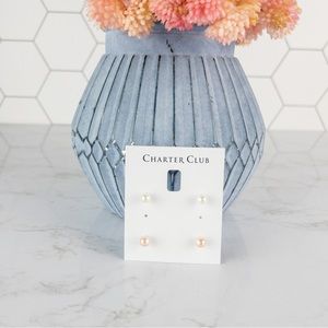 Charter Club Silver-Tone 2 Pair Set Imitation Pearl Pink White Stud Earrings